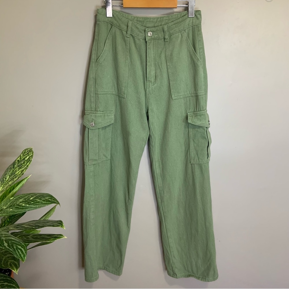Sage Green Wide Leg Cargo Pants